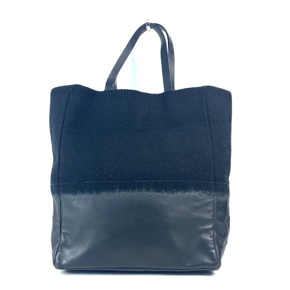 CHANEL CC Coco Mark Logo Vertical Tote Bag Shoulder Knit Leather Women's Black - Picture 1 of 10